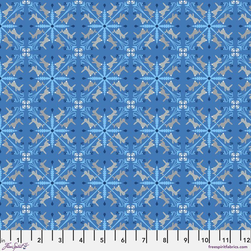 Backyard Wonder fabric: Racing Rabbits, Blue