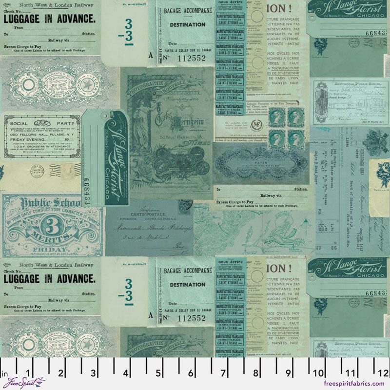 Eclectic Elements Palette fabrics, Teal Ephemera