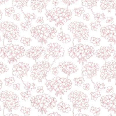 Leafy Garden Fabric: Geranium Sketch, White/Pink