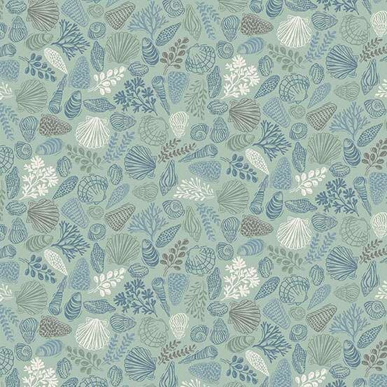 Driftwood fabric, Shells, Green