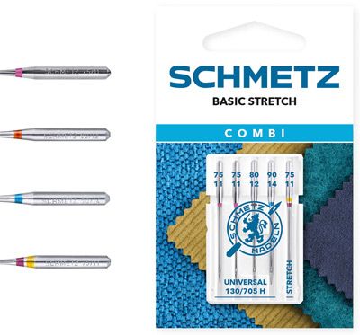 Schmetz Basic Stretch Combi Machine Needles, Mixed Pack of Universal and Stretch