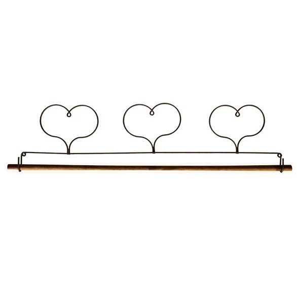 Patchwork Quilt Wire Hanger  Three Hearts 16"