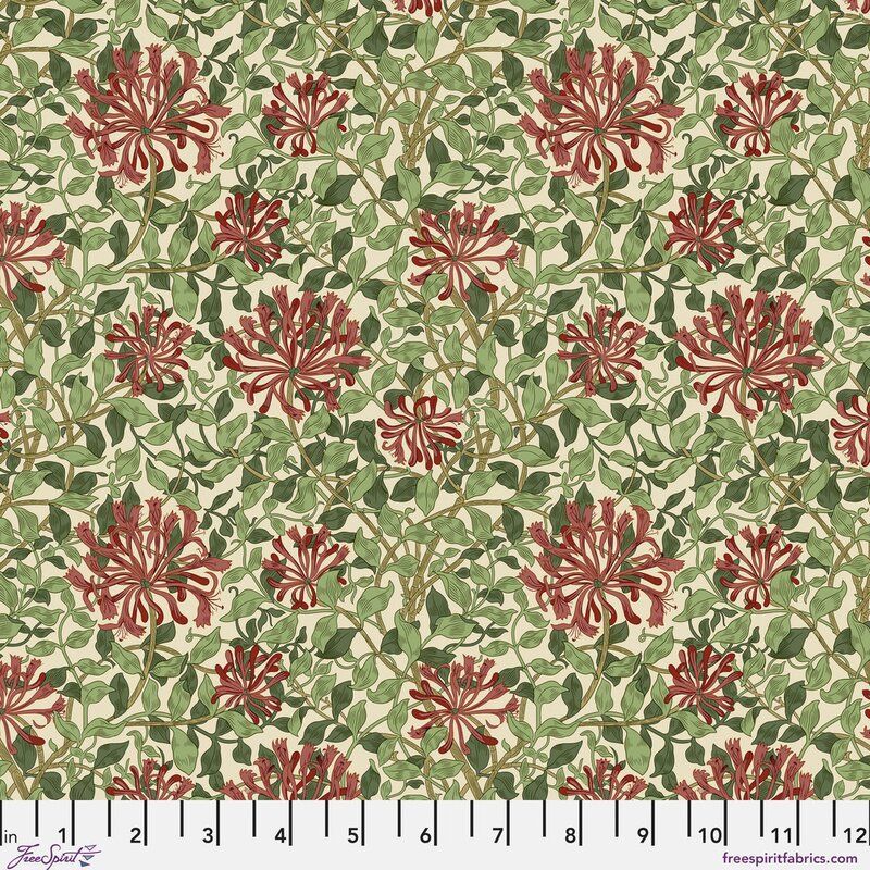 Suffolk Holiday fabric: Small Honeysuckle, Madder Leaf