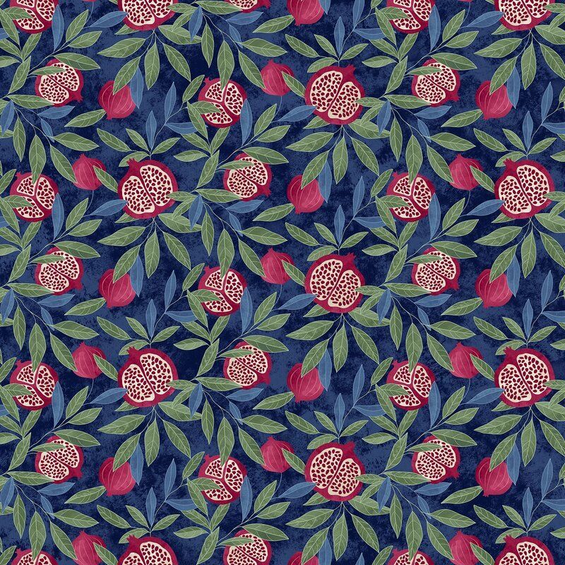 Pomegranate fabric, Pomegranate, Navy