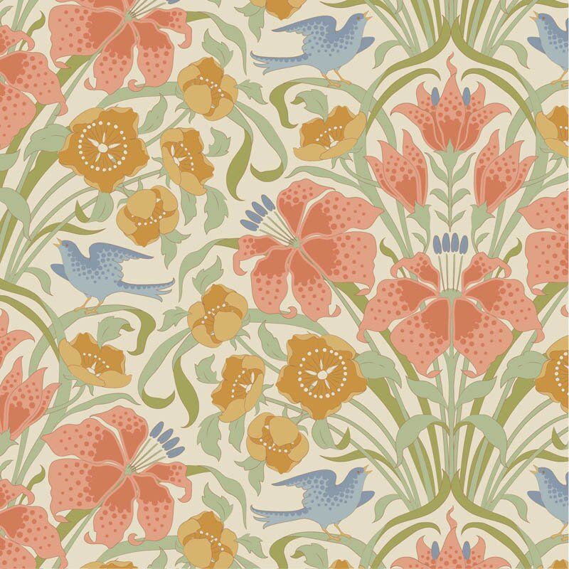 Tilda Songbird fabric: Songbird, Coral