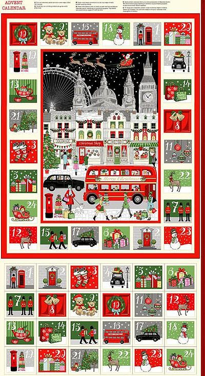 London Christmas fabric: Advent Calendar Panel 60cm