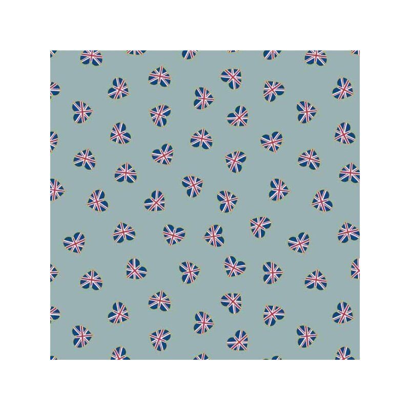 Conversationals Fabric: Union Jack Hearts on Duck Egg