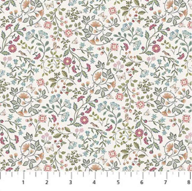 Woodland Heart Fabric: Mini Floral, Cream