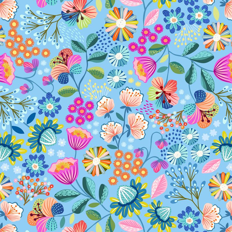 Creative Landscapes fabric: Flowers on Blue
