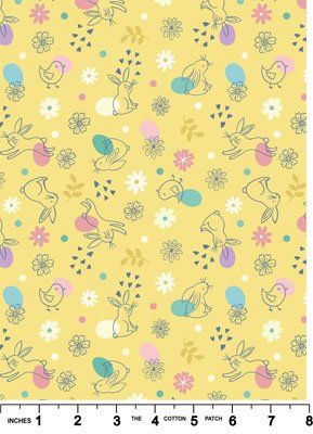Spring Treats Fabric: Chicks and Bunnies, Yellow Spring Treats Fabric: Chicks and Bunnies, Yellow