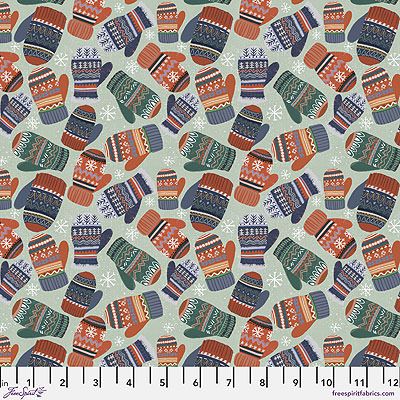 Christmas Squad fabric: Cozy Mittens Sage (per 1/4 metre)