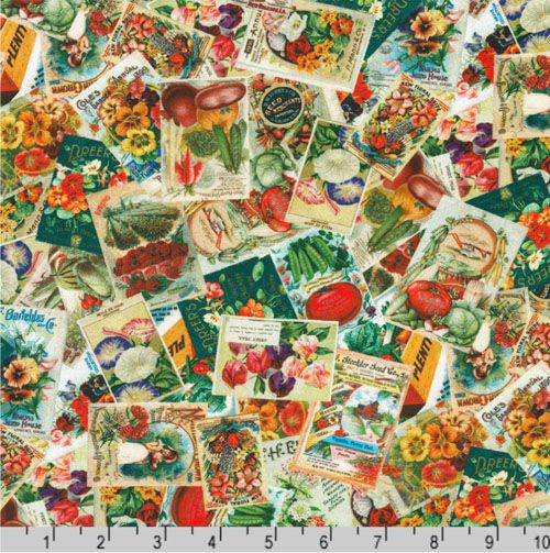 Library of Rarities fabric: Tales from the Garden, Seed Packets Library of Rarities fabric: Tales from the Garden, Seed Packets