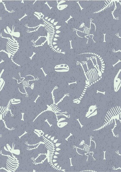 Dino Glow Fabric Dino Skeletons, Dark Slate (Glow in the Dark) Lewis and Irene