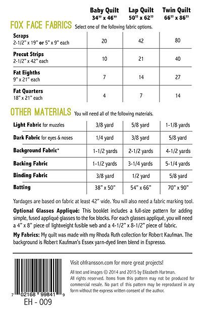 Elizabeth Hartman Patterns: Fancy Fox Elizabeth Hartman Patterns: Fancy Fox