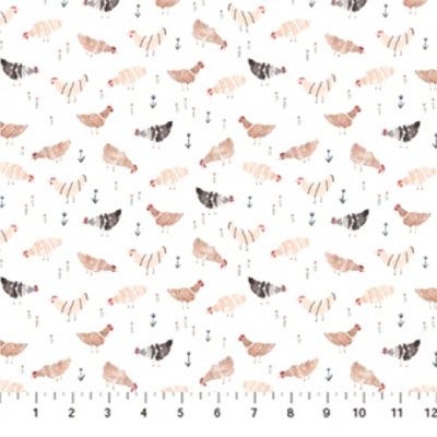 Wild West fabric: Chickens White (per 1/4 metre)