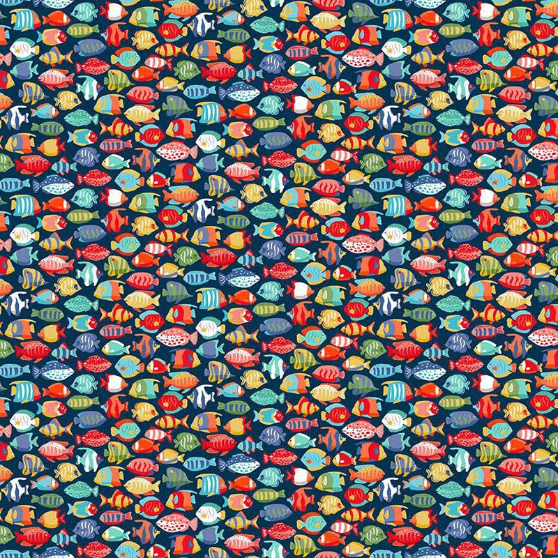 Deep Blue Sea Fabric: Fish Shoal, Dark Blue Deep Blue Sea Fabric: Fish Shoal, Dark Blue