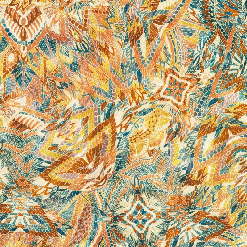 Golden Feathers fabric: Feather Mosaic, Topaz Golden Feathers fabric: Feather Mosaic, Topaz