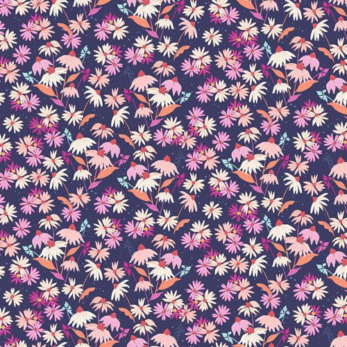 Petals and Stitches fabric: Echinacea, Blue