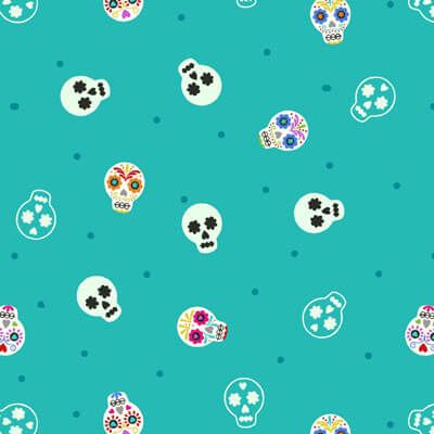 Small Things Glow Fabric: Sugar Skulls Turquoise Lewis and Irene Small Things Glow Fabric: Sugar Skulls Turquoise Lewis and Irene