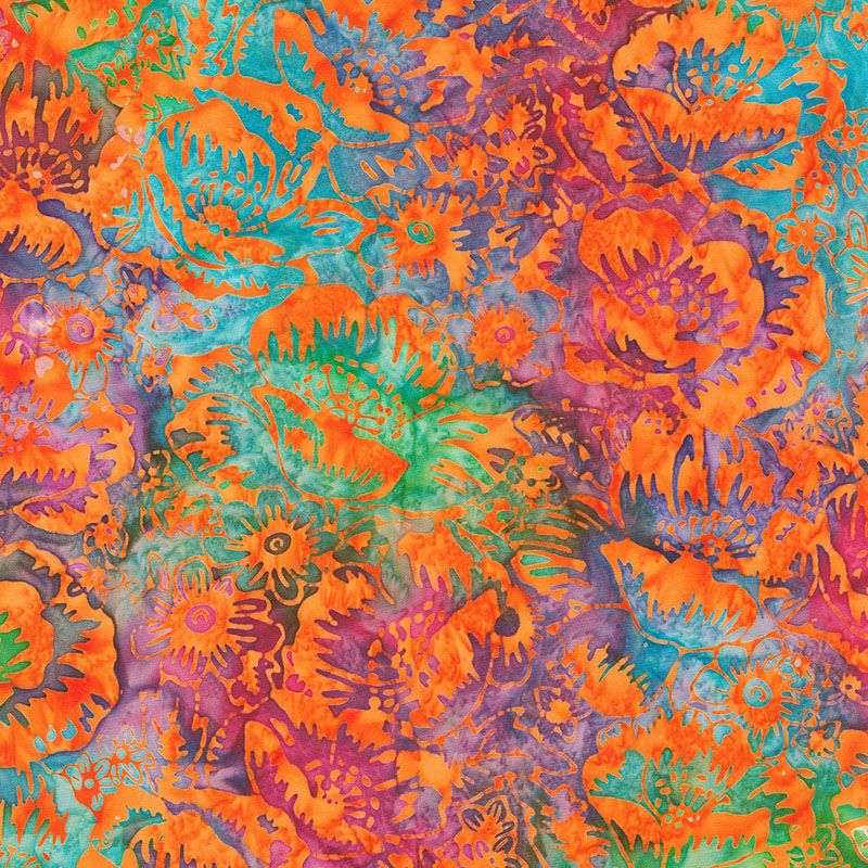 Wild Poppies Batik fabric: Geranium