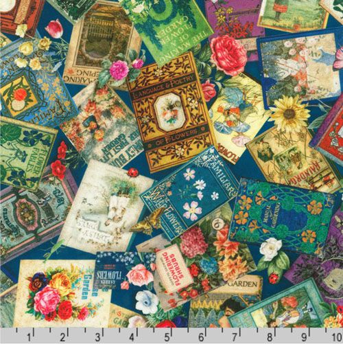 Library of Rarities fabric: Tales from the Garden, Gardening Books