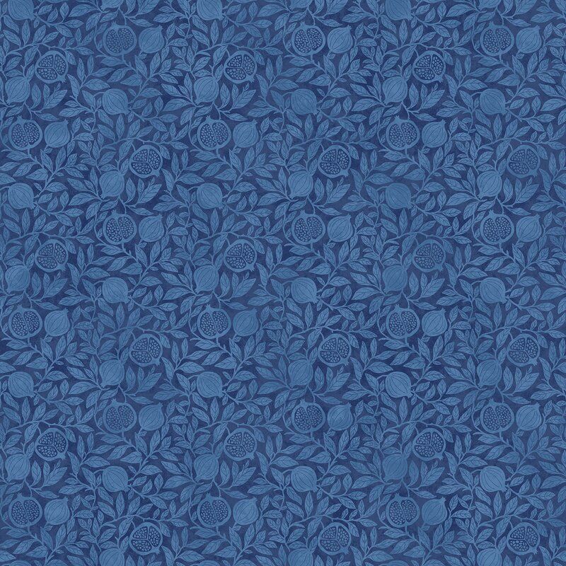 Pomegranate fabric, Pom-Blender, Blue Pomegranate fabric, Pom-Blender, Blue