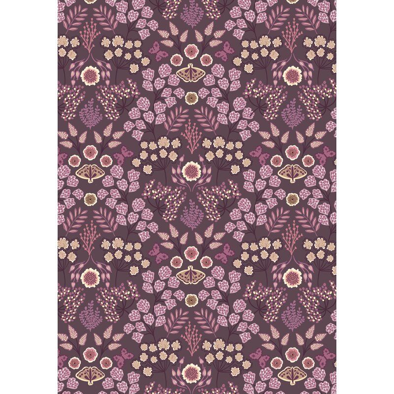 Jardin d'Automne fabric: Large Floral Butterfly on Dark Purple Jardin d'Automne fabric: Large Floral Butterfly on Dark Purple