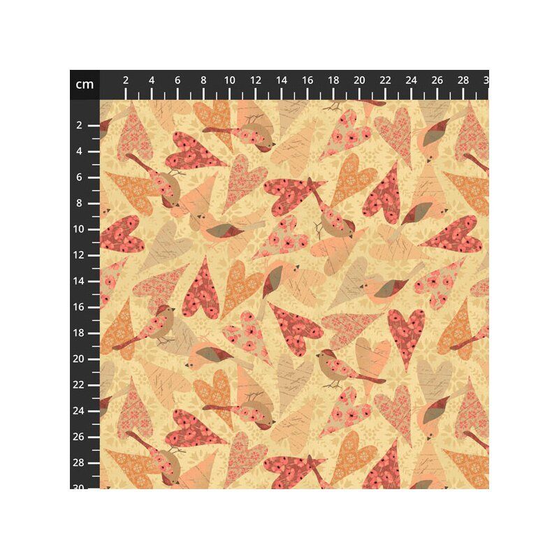 Poppy fabric: Hearts and Birds, Tan