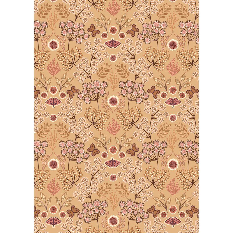 Jardin d'Automne fabric: Large Floral Butterfly on Warm Gold