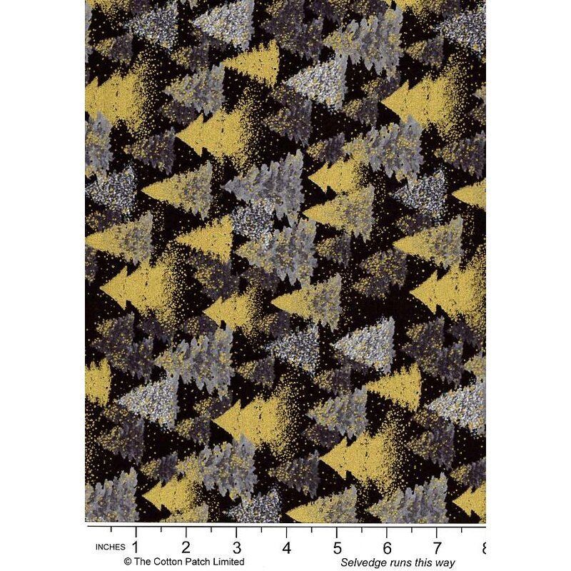 Holiday Metallics fabrics: Metallic Trees on Black