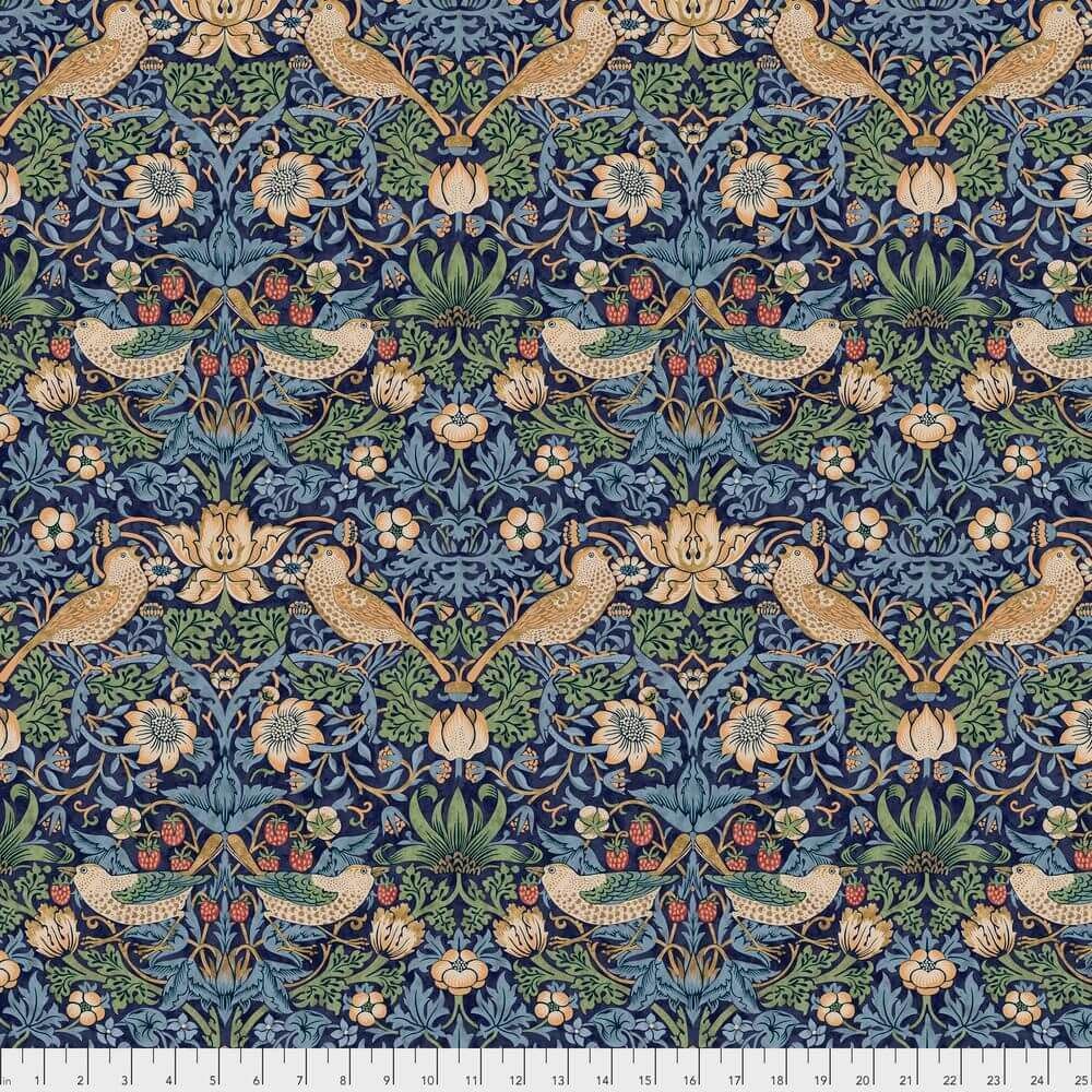 William Morris Kelmscott Fabric: Strawberry Thief Navy (per 1/4 metre)