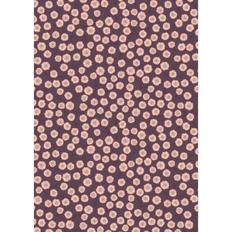 Jardin d'Automne fabric: Simple Flower on Dark Aubergine