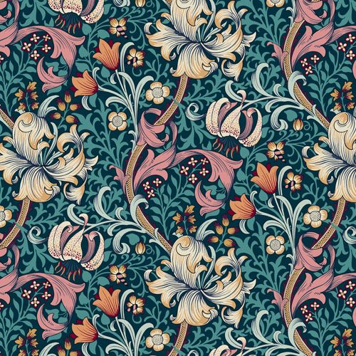 William Morris Red House fabric: Golden Lily, Teal
