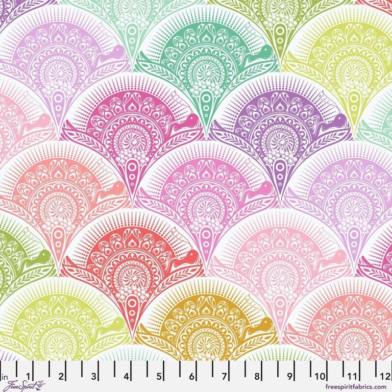 Tula Pink, Prince Charming Deja Vu fabric: Snail Scallop, Sugar Rush
