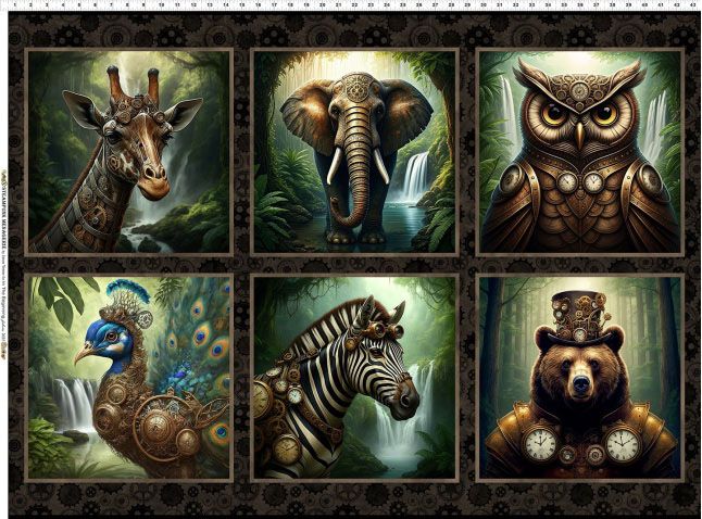 Steampunk Menagerie fabric, Steampunk Small Panel