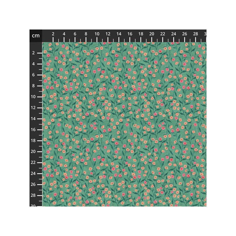 Poppy fabric: Small Poppy, Teal