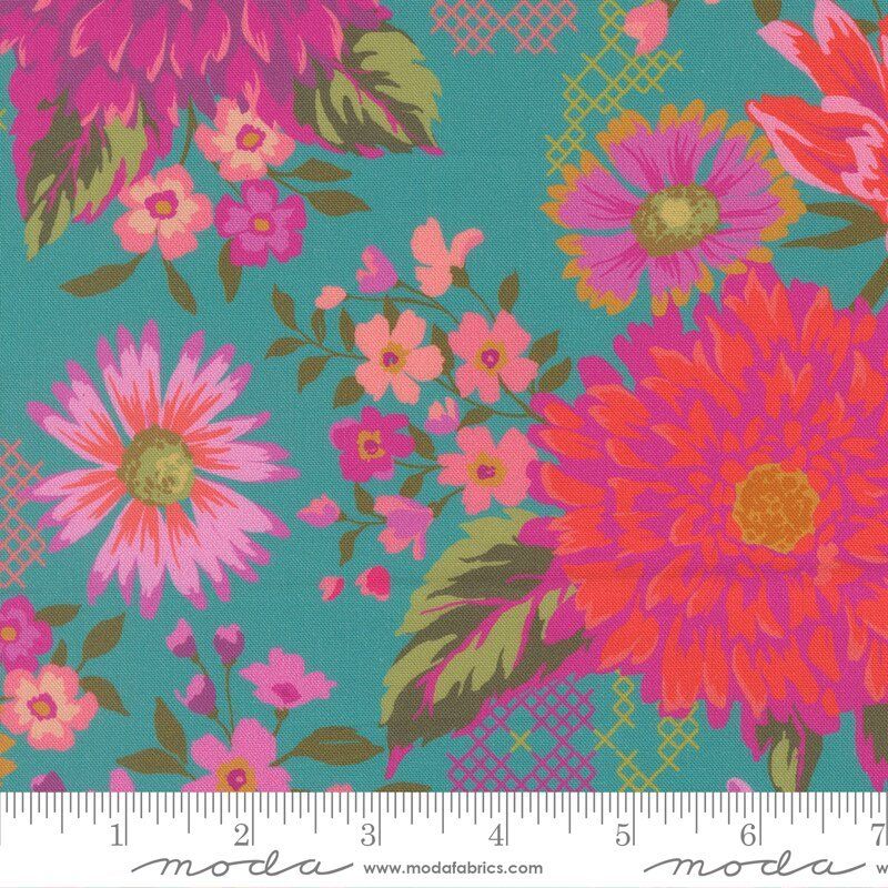 Parlor fabric Happy Blooms, Teal