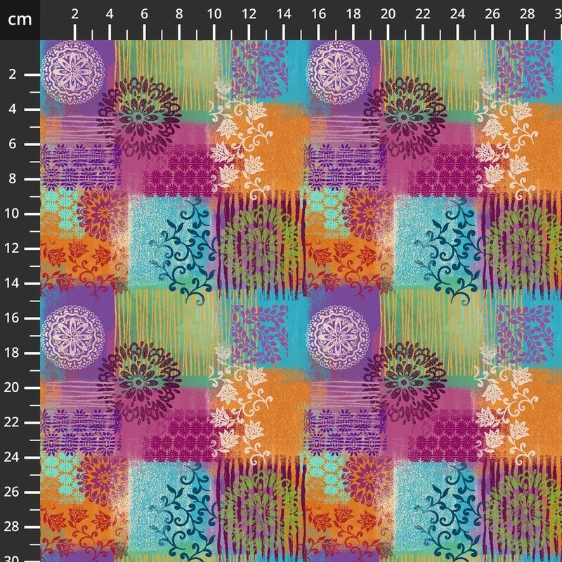 Modern Florals fabric: Petra, Tossed Patchwork Medallions