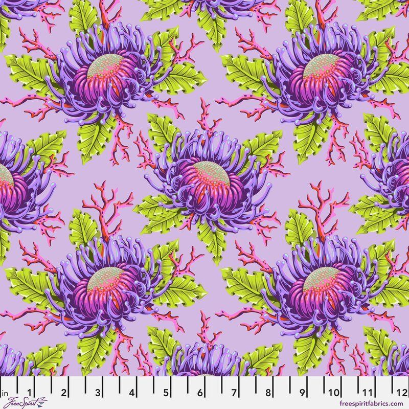 Floral Reef fabric, Friends and Anemones, Ultraviolet