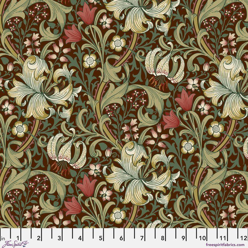 Suffolk Holiday fabric: Golden Lily, Ruby Suffolk Holiday fabric: Golden Lily, Ruby