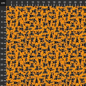 Halloween Fabric, Little Monsters, Bats, Orange |