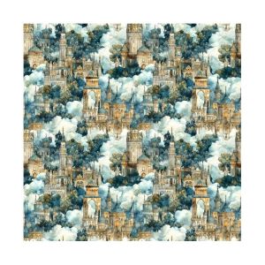 Folklore fabrics: Castles in Clouds, Aqua | 
