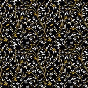 Black White & 24 Karat fabric: Swirling Vine, Black |