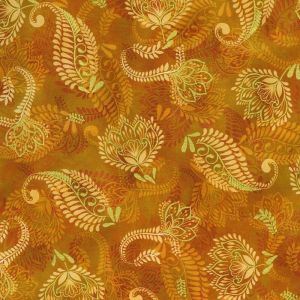 Golden Feathers fabric: Paisley Flowers and Feathers, Orange |