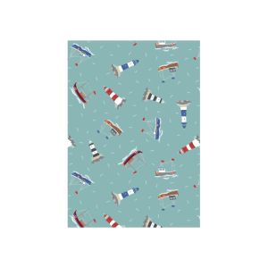 Conversationals Fabric: Boats and Lighthouses on Sea Green | 