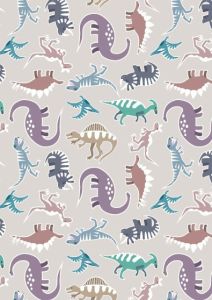Dino Glow Fabric Dinosaurs on Warm Grey (Glow in the Dark) Lewis and Irene | 