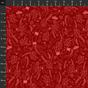 Glad Tidings We Bring Fabric: Christmas Foliage, Red | 