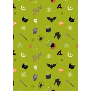 Castle Spooky Fabric: Spooky Halloween on Green | 