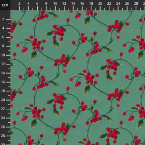 Glad Tidings Fabric: Martha Negley, Holly Day, Scroll, Green | 