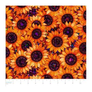 Sonny in the Sunflowers Fabric: Stained Glass Sunflowers, Orange | 